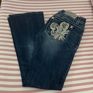 MISS ME JEANS Women's Dark Wash Embellished Pocket Jeans